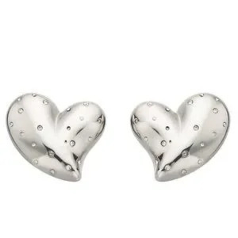 Silver Puffy Heart CZ Earrings